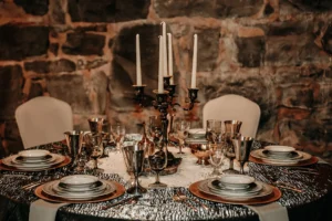 Elegant vintage table setting with candelabra
