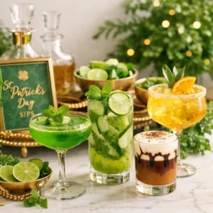 St. Patrick's Day cocktails with lime garnishes
