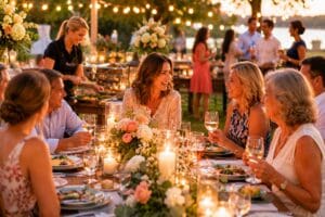 Evening celebration with friends and lights